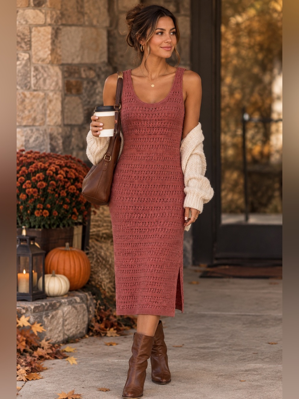 NWT Old Navy XL Bronzed Amber Crochet Knit Sleeveless Midi Fall Sweater Dress